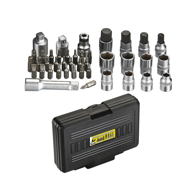 41 pieces socket and bit set. Box.